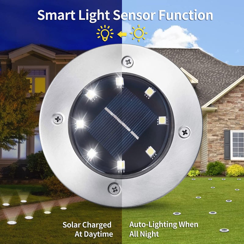 Aogist 12 Pack Solar Disk Lights - 8 LED In-Ground Outdoor Landscape Lights for Pathway, Yard, Walkway, Patio, Lawn Path (Cold White) - Image 3